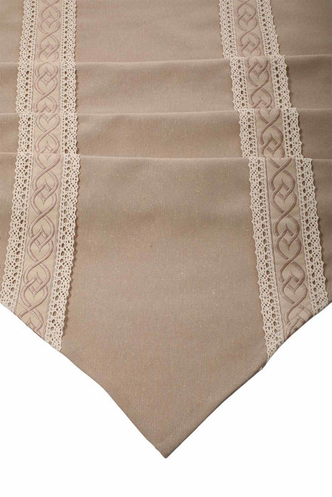 Cotton Blend Beige Table Runner with Vintage Lace Detail, 48x12 Inches Bohemian Natural Table Runner, Lace Table Linen for Home Dining,R-42O