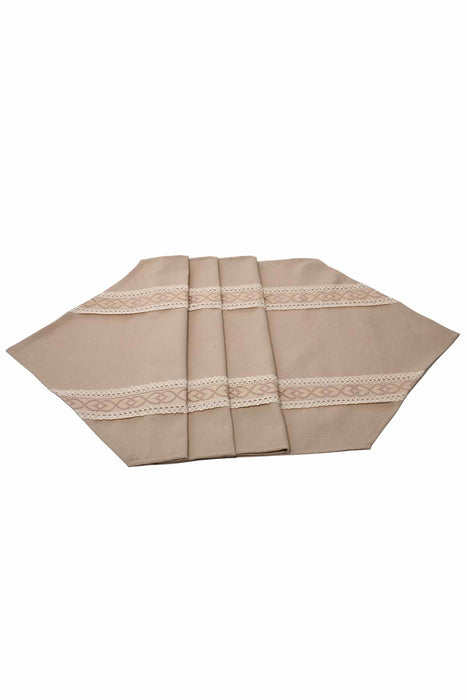 Cotton Blend Beige Table Runner with Vintage Lace Detail, 48x12 Inches Bohemian Natural Table Runner, Lace Table Linen for Home Dining,R-42O