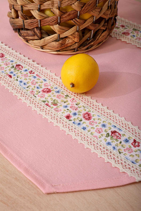 Trimmed Linen Textured Fabric Table Runner with Lace Embroidery Machine Washable Table Cloth for Home Kitchen Decorations Wedding,,R-27B