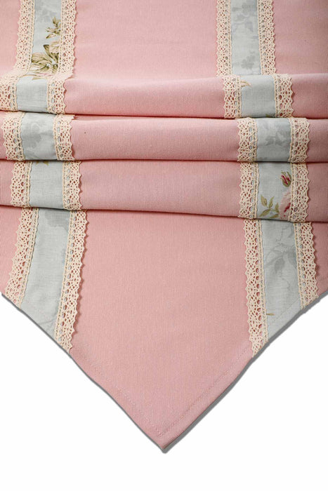 Trimmed Linen Textured Fabric Table Runner with Lace Embroidery Machine Washable Table Cloth for Home Kitchen Decorations Wedding,,R-27B