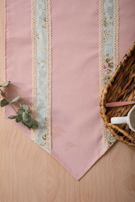 Trimmed Linen Textured Fabric Table Runner with Lace Embroidery Machine Washable Table Cloth for Home Kitchen Decorations Wedding,,R-27B