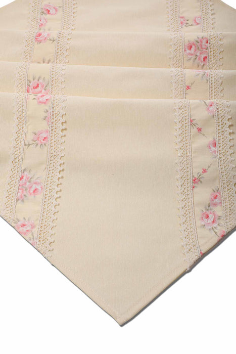 Trimmed Linen Textured Fabric Table Runner with Lace Embroidery Machine Washable Table Cloth for Home Kitchen Decorations Wedding,,R-27B