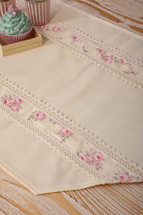 Trimmed Linen Textured Fabric Table Runner with Lace Embroidery Machine Washable Table Cloth for Home Kitchen Decorations Wedding,,R-27B