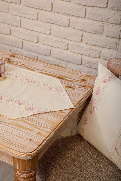 Trimmed Linen Textured Fabric Table Runner with Lace Embroidery Machine Washable Table Cloth for Home Kitchen Decorations Wedding,,R-27B