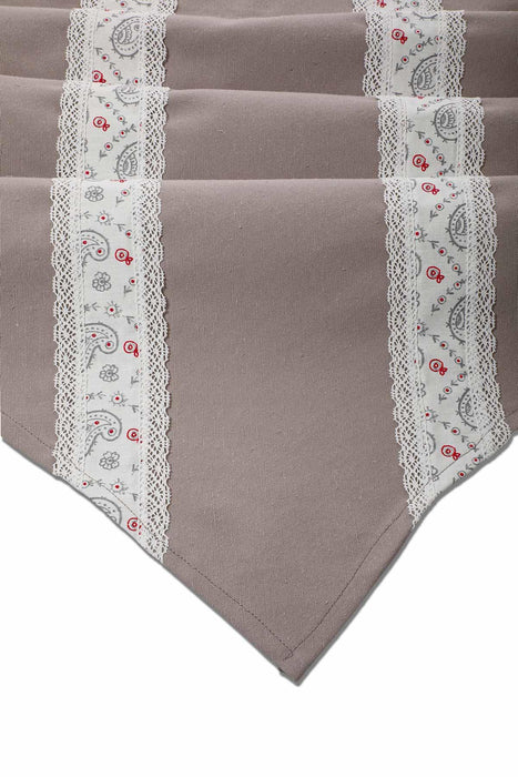 Trimmed Linen Textured Fabric Table Runner with Lace Embroidery Machine Washable Table Cloth for Home Kitchen Decorations Wedding,,R-27B