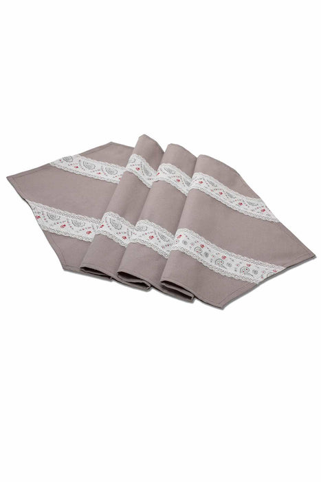Trimmed Linen Textured Fabric Table Runner with Lace Embroidery Machine Washable Table Cloth for Home Kitchen Decorations Wedding,,R-27B