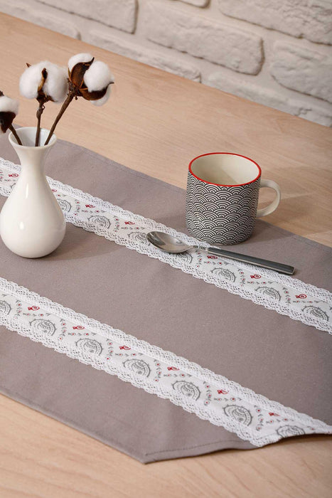 Trimmed Linen Textured Fabric Table Runner with Lace Embroidery Machine Washable Table Cloth for Home Kitchen Decorations Wedding,,R-27B