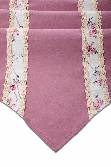 Trimmed Linen Textured Fabric Table Runner with Lace Embroidery Machine Washable Table Cloth for Home Kitchen Decorations Wedding,,R-27B