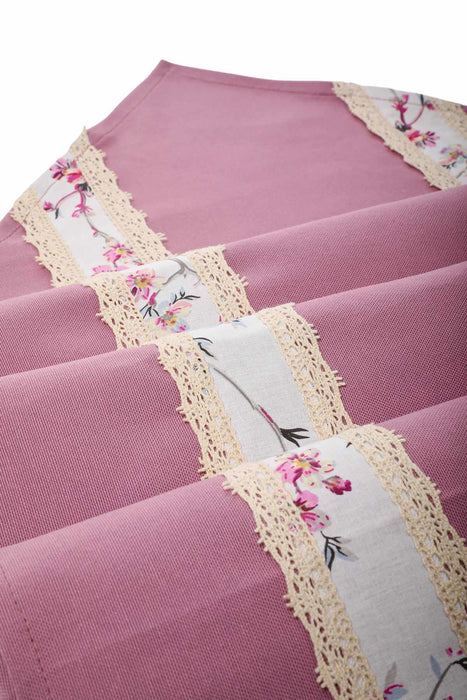 Trimmed Linen Textured Fabric Table Runner with Lace Embroidery Machine Washable Table Cloth for Home Kitchen Decorations Wedding,,R-27B