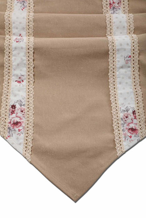 Trimmed Linen Textured Fabric Table Runner with Lace Embroidery Machine Washable Table Cloth for Home Kitchen Decorations Wedding,,R-27B