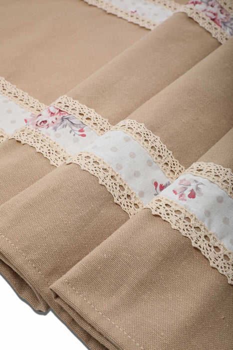 Trimmed Linen Textured Fabric Table Runner with Lace Embroidery Machine Washable Table Cloth for Home Kitchen Decorations Wedding,,R-27B