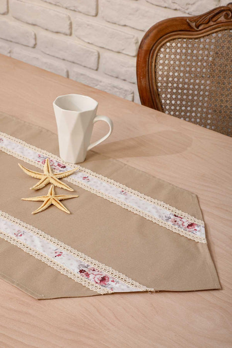 Trimmed Linen Textured Fabric Table Runner with Lace Embroidery Machine Washable Table Cloth for Home Kitchen Decorations Wedding,,R-27B