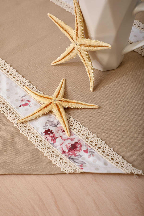 Trimmed Linen Textured Fabric Table Runner with Lace Embroidery Machine Washable Table Cloth for Home Kitchen Decorations Wedding,,R-27B