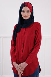 Two Colors Elegant Jersey Shawl for Women %95 Cotton Wrap Modesty Turban Cap Scarf,CPS-49 Navy Blue - Maroon