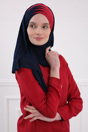 Two Colors Elegant Jersey Shawl for Women %95 Cotton Wrap Modesty Turban Cap Scarf,CPS-49 Navy Blue - Maroon