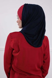 Two Colors Elegant Jersey Shawl for Women %95 Cotton Wrap Modesty Turban Cap Scarf,CPS-49 Navy Blue - Maroon