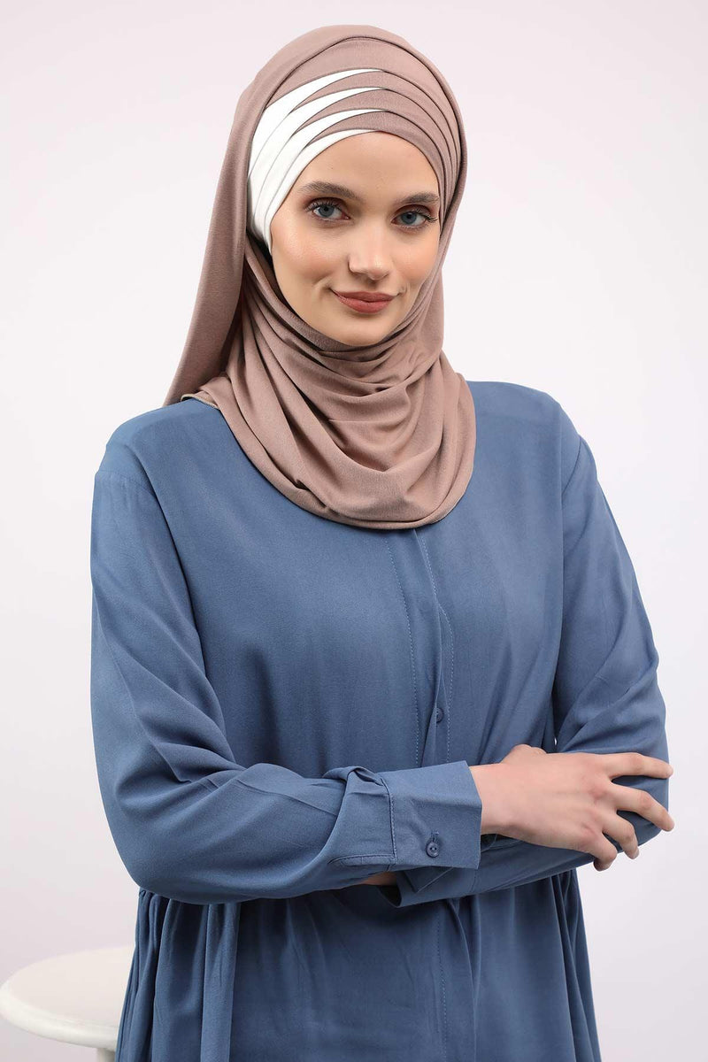 Two Colors Elegant Jersey Shawl for Women %95 Cotton Wrap Modesty Turban Cap Scarf,CPS-49 Mink - Ivory