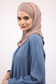 Two Colors Elegant Jersey Shawl for Women %95 Cotton Wrap Modesty Turban Cap Scarf,CPS-49 Mink - Ivory