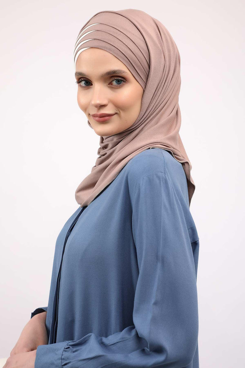 Two Colors Elegant Jersey Shawl for Women %95 Cotton Wrap Modesty Turban Cap Scarf,CPS-49 Mink - Ivory