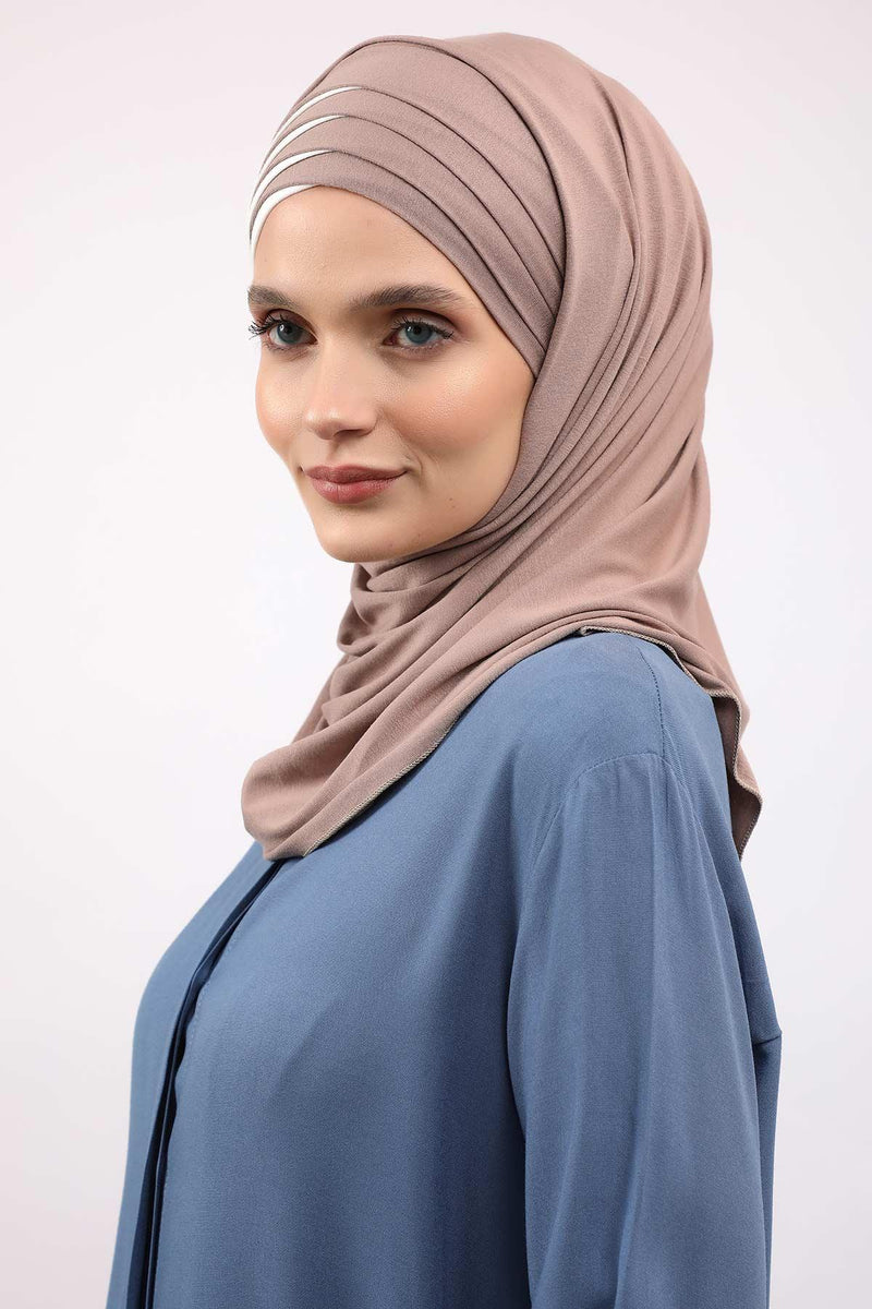 Two Colors Elegant Jersey Shawl for Women %95 Cotton Wrap Modesty Turban Cap Scarf,CPS-49 Mink - Ivory