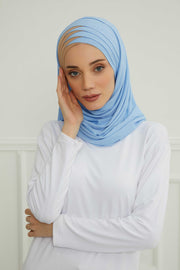 Two Colors Elegant Jersey Shawl for Women %95 Cotton Wrap Modesty Turban Cap Scarf,CPS-49 Blue-Milk Brown