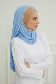 Two Colors Elegant Jersey Shawl for Women %95 Cotton Wrap Modesty Turban Cap Scarf,CPS-49 Blue-Milk Brown