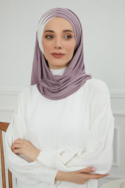 Two Colors Elegant Jersey Shawl for Women %95 Cotton Wrap Modesty Turban Cap Scarf,CPS-49 Lilac-Ivory