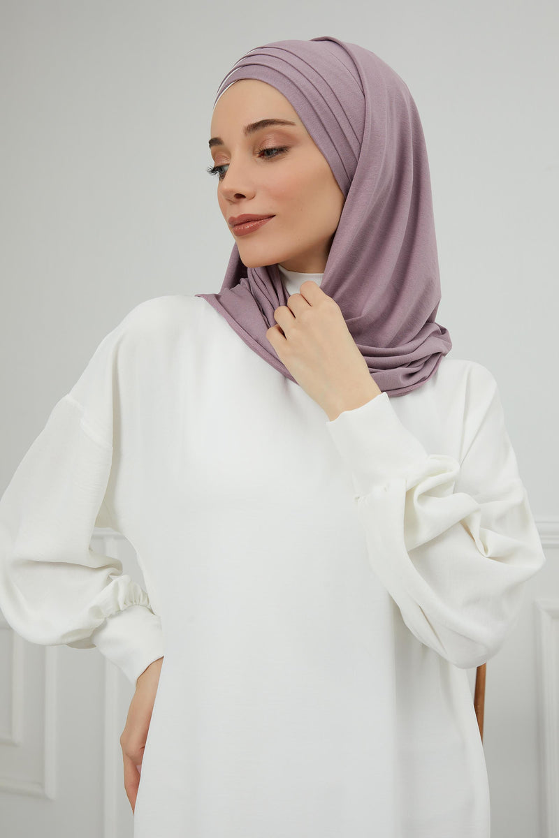 Two Colors Elegant Jersey Shawl for Women %95 Cotton Wrap Modesty Turban Cap Scarf,CPS-49 Lilac-Ivory