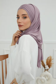Two Colors Elegant Jersey Shawl for Women %95 Cotton Wrap Modesty Turban Cap Scarf,CPS-49 Lilac-Ivory