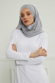 Two Colors Elegant Jersey Shawl for Women %95 Cotton Wrap Modesty Turban Cap Scarf,CPS-49 Grey 2 -White