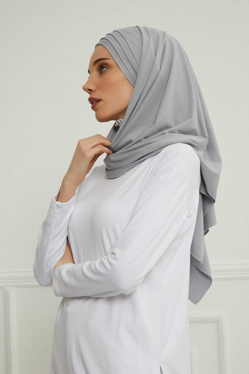 Two Colors Elegant Jersey Shawl for Women %95 Cotton Wrap Modesty Turban Cap Scarf,CPS-49 Grey 2 -White