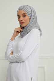 Two Colors Elegant Jersey Shawl for Women %95 Cotton Wrap Modesty Turban Cap Scarf,CPS-49 Grey 2 -White