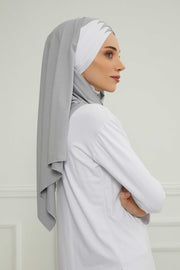 Two Colors Elegant Jersey Shawl for Women %95 Cotton Wrap Modesty Turban Cap Scarf,CPS-49 Grey 2 -White