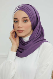 Two Colors Elegant Jersey Shawl for Women %95 Cotton Wrap Modesty Turban Cap Scarf,CPS-49 Purple 2 - Ivory