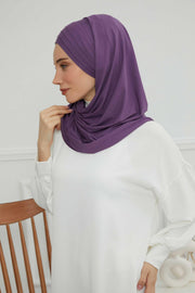 Two Colors Elegant Jersey Shawl for Women %95 Cotton Wrap Modesty Turban Cap Scarf,CPS-49 Purple 2 - Ivory