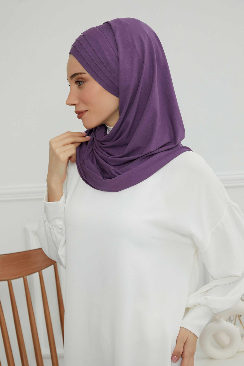Two Colors Elegant Jersey Shawl for Women %95 Cotton Wrap Modesty Turban Cap Scarf,CPS-49 Purple 2 - Ivory