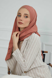 Two Colors Elegant Jersey Shawl for Women %95 Cotton Wrap Modesty Turban Cap Scarf,CPS-49 Salmon-Milk Brown