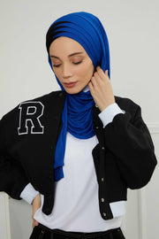 Two Colors Elegant Jersey Shawl for Women %95 Cotton Wrap Modesty Turban Cap Scarf,CPS-49 Sax Blue - Black
