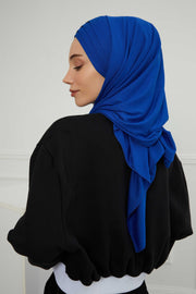 Two Colors Elegant Jersey Shawl for Women %95 Cotton Wrap Modesty Turban Cap Scarf,CPS-49 Sax Blue - Black