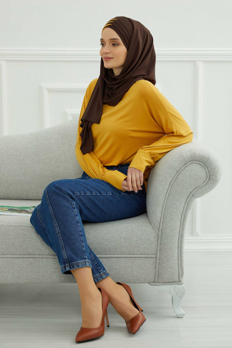 Two Colors Elegant Jersey Shawl for Women %95 Cotton Wrap Modesty Turban Cap Scarf,CPS-49 Sax Blue - Black