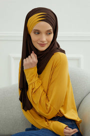 Two Colors Elegant Jersey Shawl for Women %95 Cotton Wrap Modesty Turban Cap Scarf,CPS-49 Sax Blue - Black