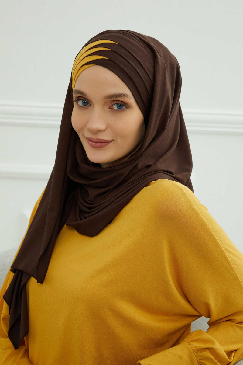 Two Colors Elegant Jersey Shawl for Women %95 Cotton Wrap Modesty Turban Cap Scarf,CPS-49 Sax Blue - Black