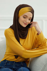 Two Colors Elegant Jersey Shawl for Women %95 Cotton Wrap Modesty Turban Cap Scarf,CPS-49 Sax Blue - Black