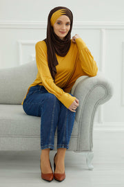 Two Colors Elegant Jersey Shawl for Women %95 Cotton Wrap Modesty Turban Cap Scarf,CPS-49 Sax Blue - Black