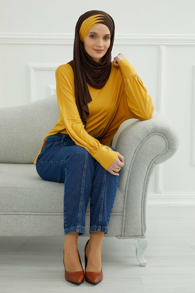 Two Colors Elegant Jersey Shawl for Women %95 Cotton Wrap Modesty Turban Cap Scarf,CPS-49 Sax Blue - Black