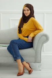 Two Colors Elegant Jersey Shawl for Women %95 Cotton Wrap Modesty Turban Cap Scarf,CPS-49 Sax Blue - Black