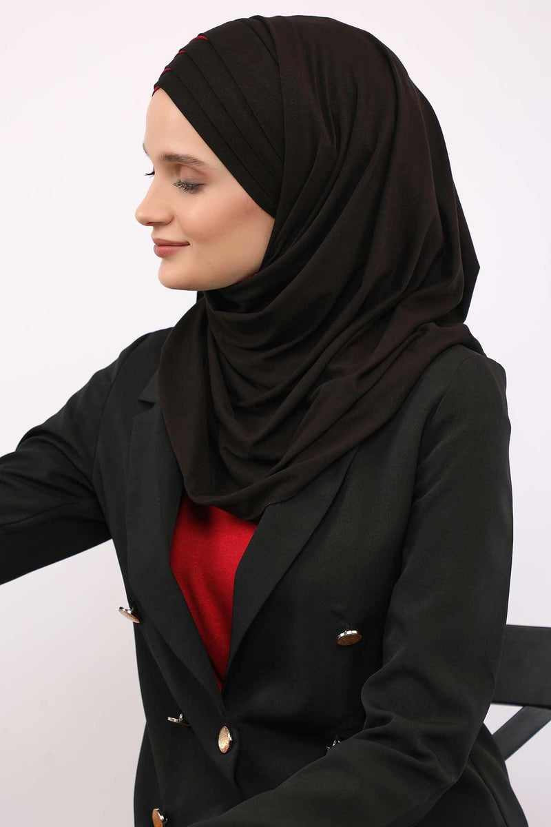 Two Colors Elegant Jersey Shawl for Women %95 Cotton Wrap Modesty Turban Cap Scarf,CPS-49 Black - Maroon