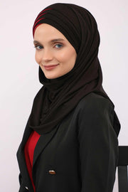 Two Colors Elegant Jersey Shawl for Women %95 Cotton Wrap Modesty Turban Cap Scarf,CPS-49 Black - Maroon