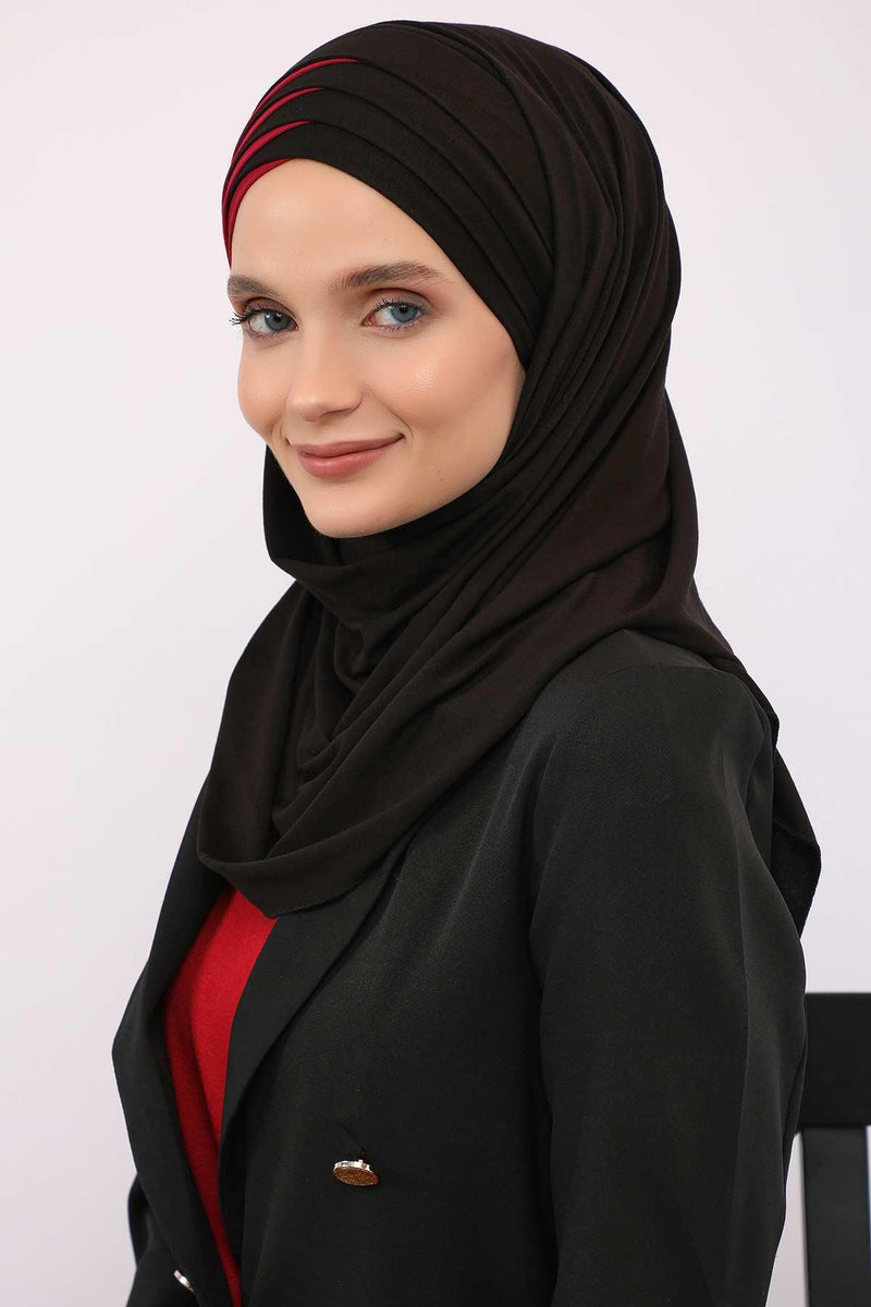 Two Colors Elegant Jersey Shawl for Women %95 Cotton Wrap Modesty Turban Cap Scarf,CPS-49 Black - Maroon