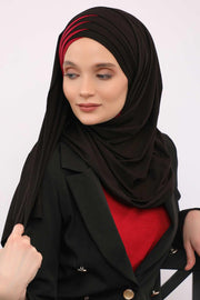 Two Colors Elegant Jersey Shawl for Women %95 Cotton Wrap Modesty Turban Cap Scarf,CPS-49 Black - Maroon